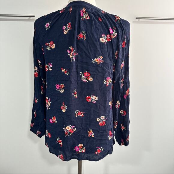 Democracy Size S Navy Pink Floral Button Front Blouse Top Summer Casual Resort - Picture 4 of 13